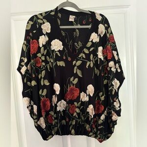 Anthropologie Floral Black Blouse